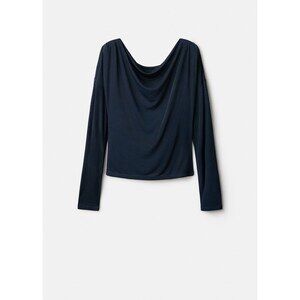 MANGO - Draped neck top night blue - M - Woman
